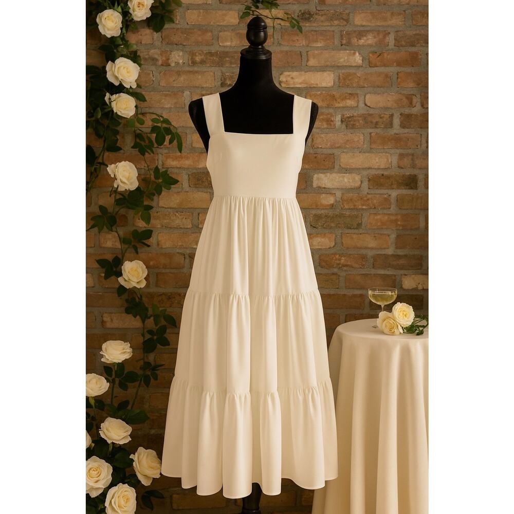 Amanda Uprichard Ivory Mitzi Dress - M Tiered Midi, Bridal Honeymoon Graduation